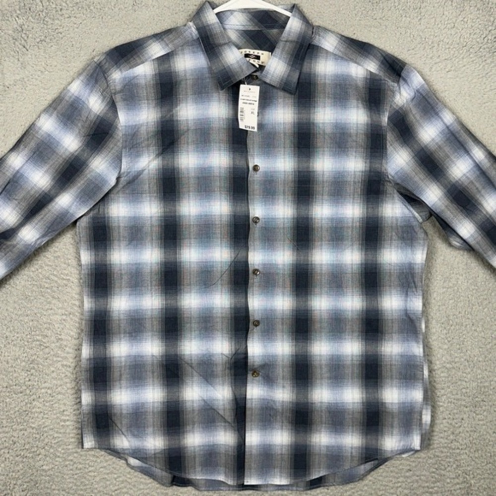NEW Joseph Abboud Shirt Mens XL Blue Grey Plaid Button Up Casual Long Sleeve